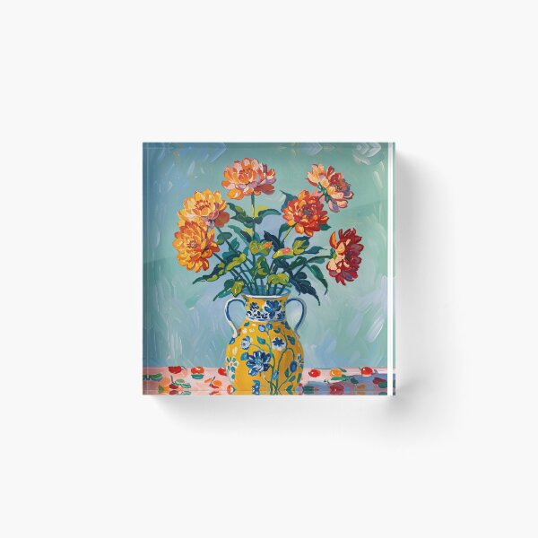 Item preview, Vibrant Floral Bouquet in Yellow Ceramic Vase - Oil Painting Art designed and sold by AOCollections.