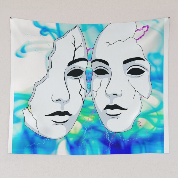 Item preview, Broken Masks – Glitch Aesthetic Cracked Face Art designed and sold by GoldenSparkleShop.