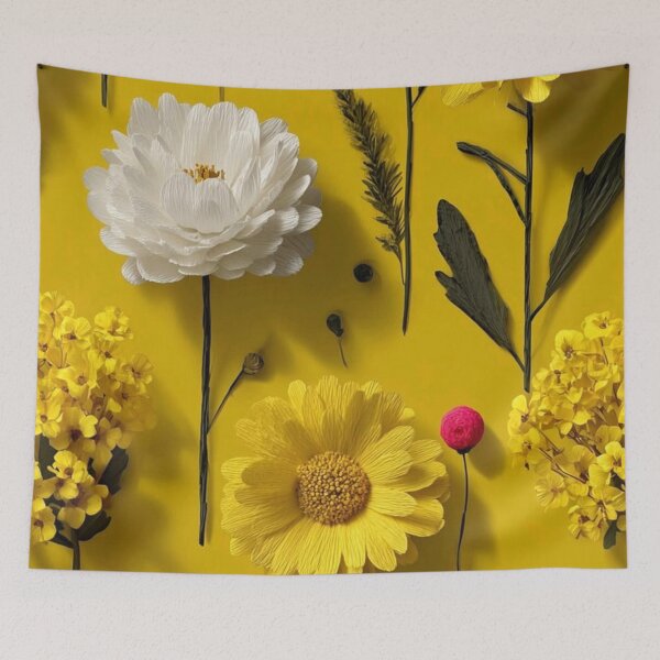 Item preview, Yellow Wildflower Pattern Paper Flower Art – Bright Floral Print Design designed and sold by EatPrayLive.