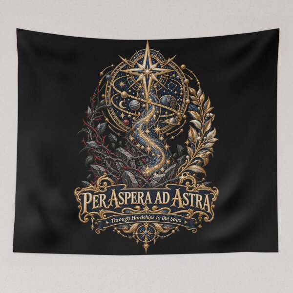 Item preview, Per Aspera Ad Astra Embroidery – Through Hardships to the Stars Celestial Latin Motto Art designed and sold by Emoji Emblems.