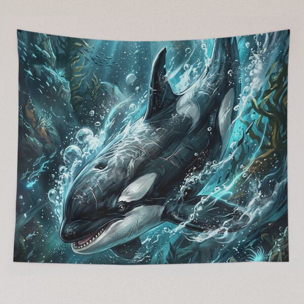 Item preview, Orca Splashing Through a Bright Blue Sea designed and sold by Lucid Dream Pixel.