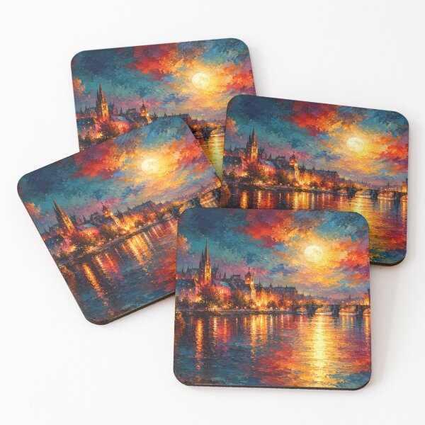 Item preview, Vibrant European Cityscape Moonlit River Painting designed and sold by Joey Santiago.