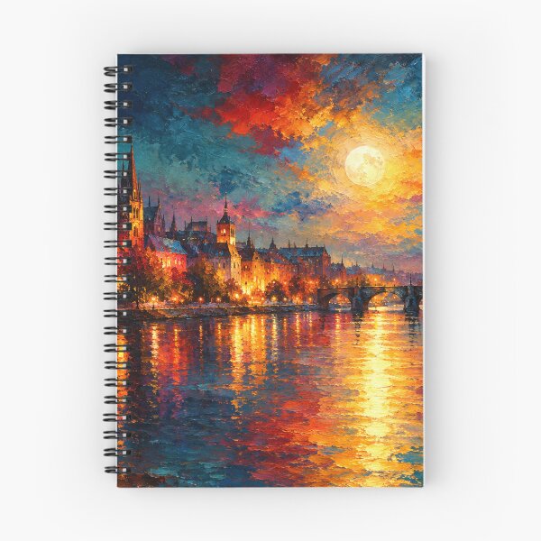 Item preview, Vibrant European Cityscape Moonlit River Painting designed and sold by Joey Santiago.