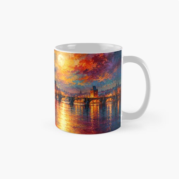 Item preview, Vibrant European Cityscape Moonlit River Painting designed and sold by Joey Santiago.