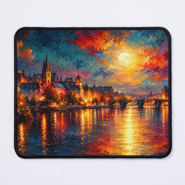Item preview, Vibrant European Cityscape Moonlit River Painting designed and sold by Joey Santiago.