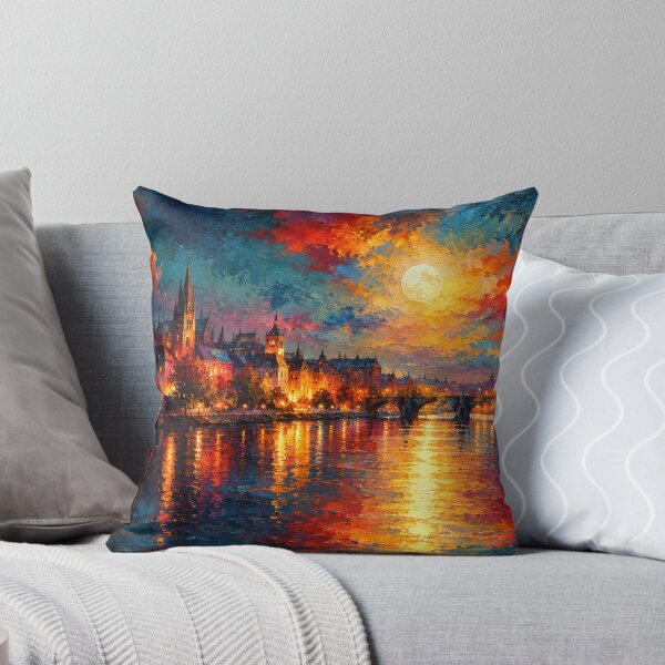 Item preview, Vibrant European Cityscape Moonlit River Painting designed and sold by Joey Santiago.