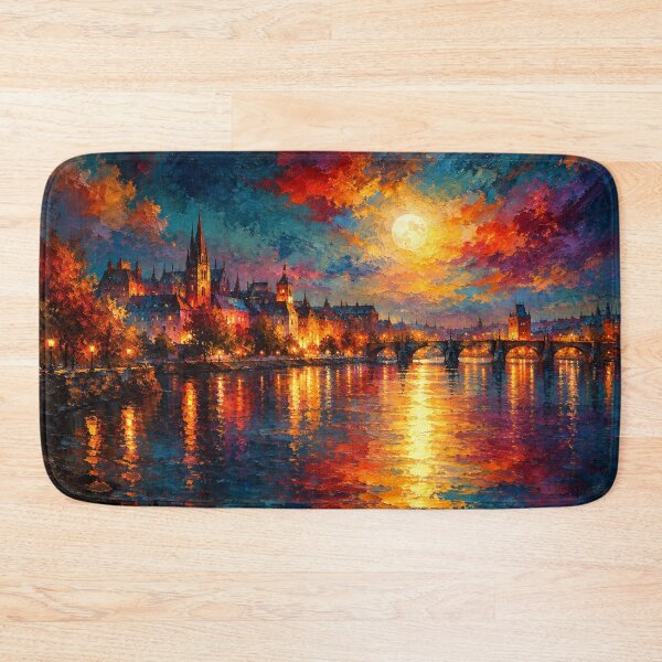 Item preview, Vibrant European Cityscape Moonlit River Painting designed and sold by Joey Santiago.