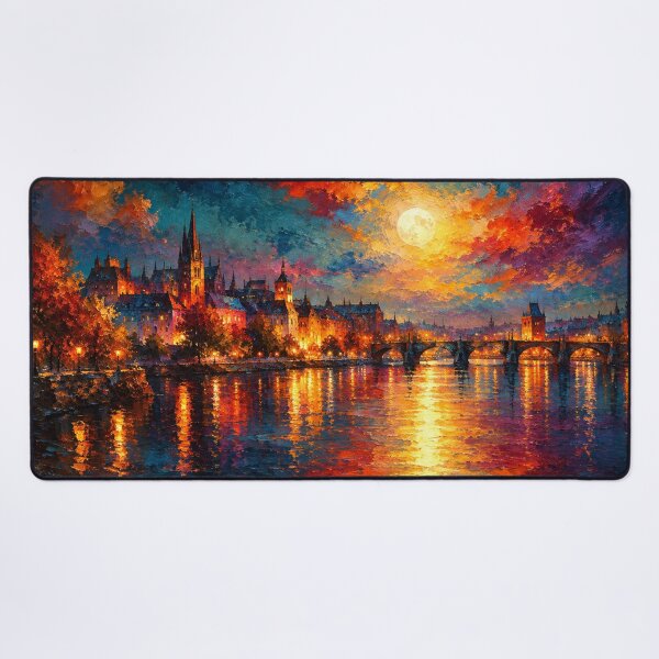 Item preview, Vibrant European Cityscape Moonlit River Painting designed and sold by Joey Santiago.