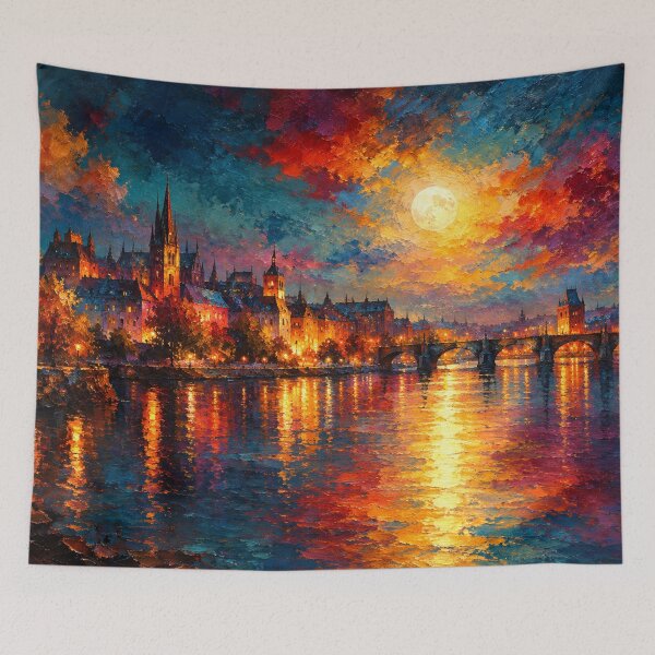 Item preview, Vibrant European Cityscape Moonlit River Painting designed and sold by Joey Santiago.