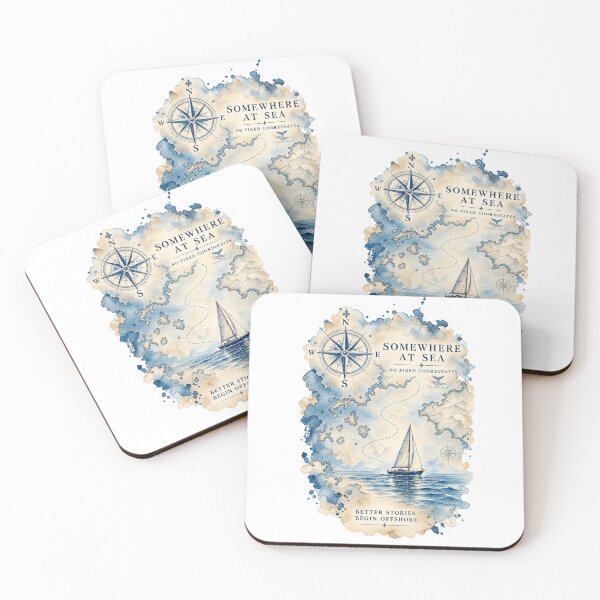 Item preview, Somewhere at Sea – Nautical Sailing & Exploration Watercolor Design designed and sold by NAUSPHERAL.