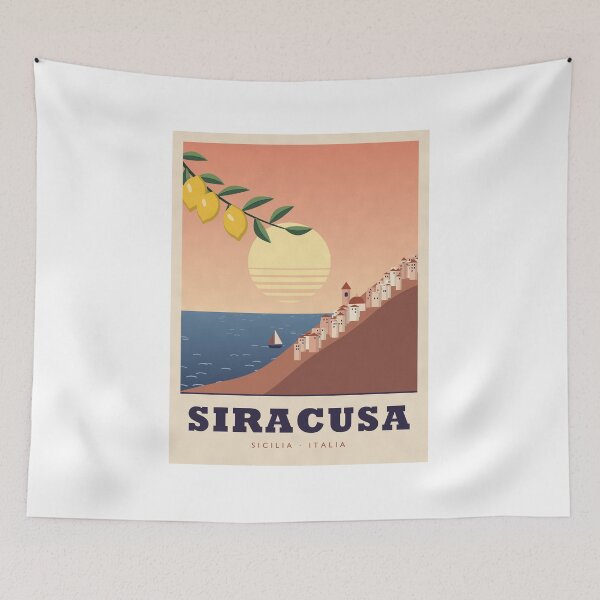 Item preview, Siracusa Sicily Vintage Travel Poster with Lemons designed and sold by ChromaLens.