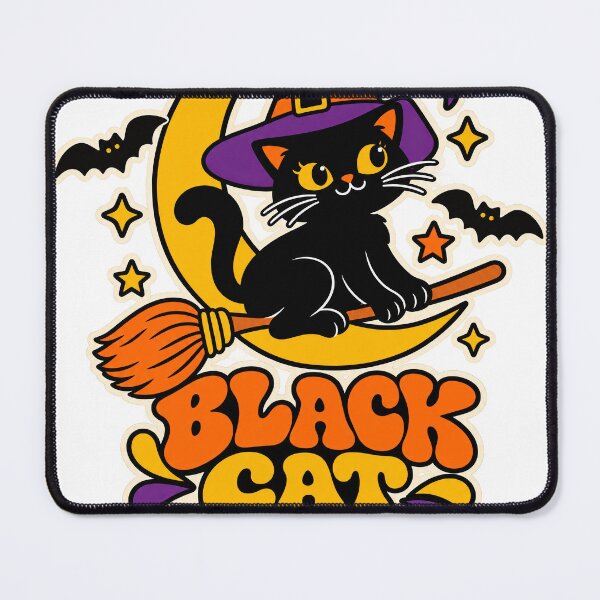 Item preview, Cute Black Cat Halloween Witch Flying on Broom designed and sold by Cozy Boo Club.