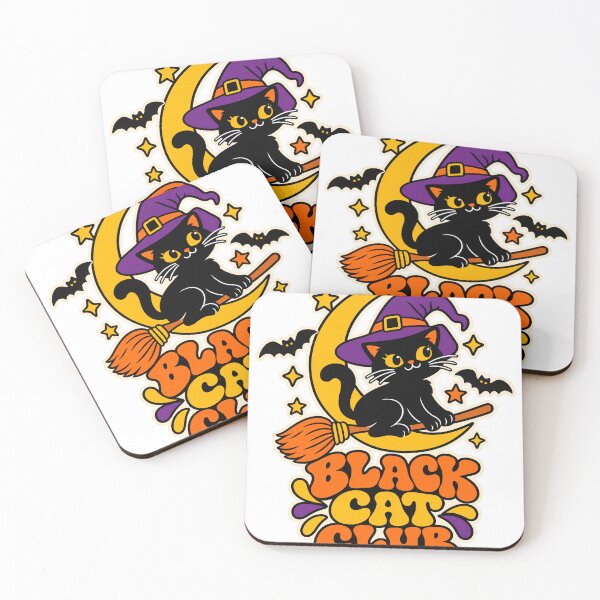 Item preview, Cute Black Cat Halloween Witch Flying on Broom designed and sold by Cozy Boo Club.