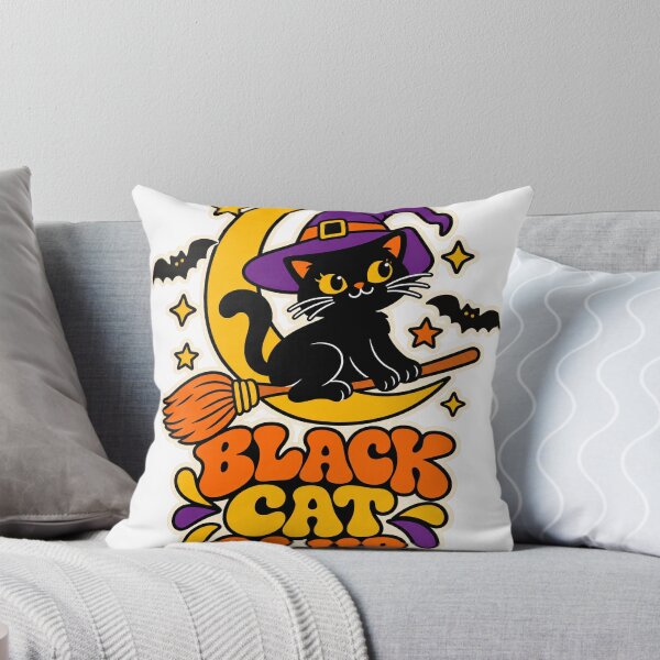 Item preview, Cute Black Cat Halloween Witch Flying on Broom designed and sold by Cozy Boo Club.