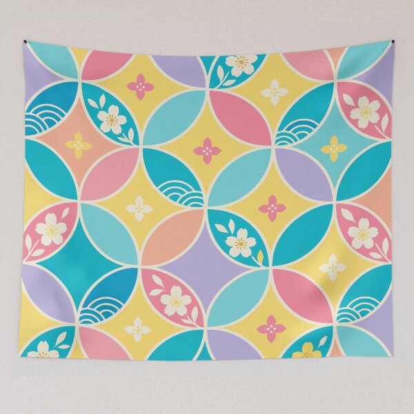 Item preview, Japanese Cherry Blossom Pattern with Colorful Circles designed and sold by JapaneseWagaraStudio.