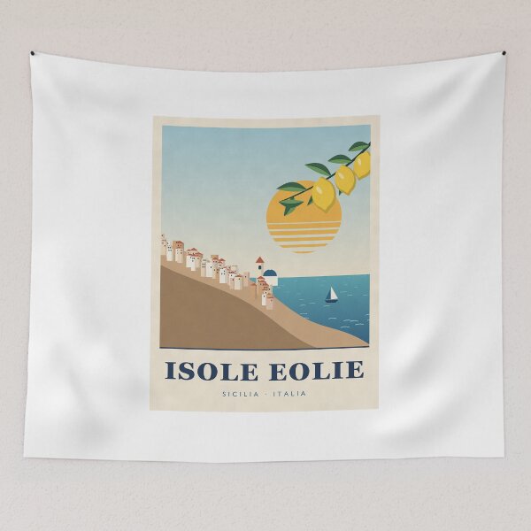 Item preview, Isole Eolie Sicily Vintage Travel Poster with Lemons designed and sold by ChromaLens.