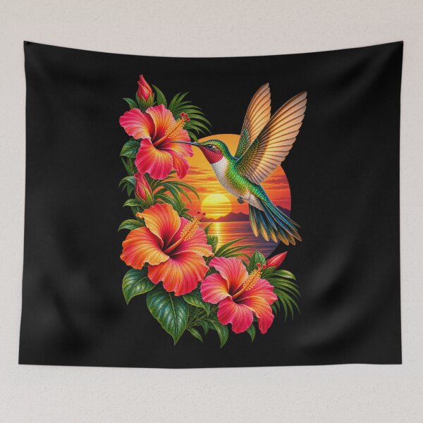 Item preview, Hummingbird at Sunset Tropical Hibiscus Nature Bird Design designed and sold by RockitBaby.