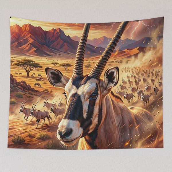 Item preview, Regal Oryx Standing Tall in a Dramatic Sunset Savanna designed and sold by Lucid Dream Pixel.