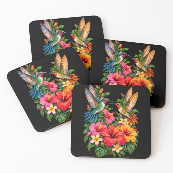 Item preview, Two Hummingbirds Facing Each Other Tropical Flowers Nature Bird Design designed and sold by RockitBaby.