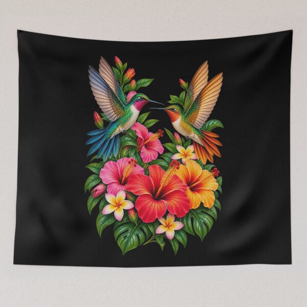 Item preview, Two Hummingbirds Facing Each Other Tropical Flowers Nature Bird Design designed and sold by RockitBaby.