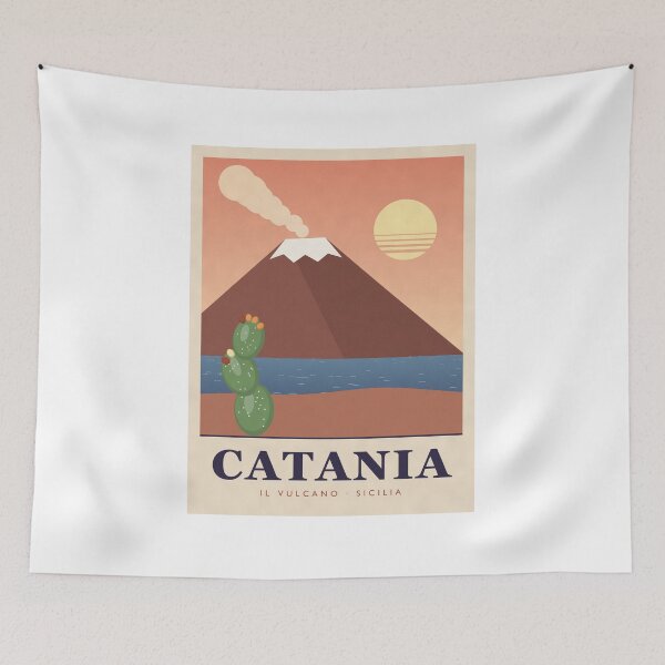 Item preview, Catania Sicily Retro Travel Poster with Mount Etna designed and sold by ChromaLens.