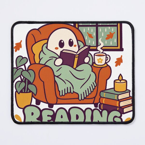 Item preview, Cozy Reading Ghost with Tea on a Rainy Day designed and sold by Cozy Boo Club.
