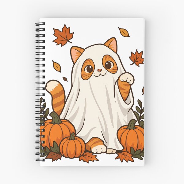 Item preview, Orange Tabby Cat Ghost in a Pumpkin Patch designed and sold by Cozy Boo Club.