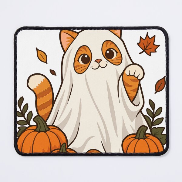 Item preview, Orange Tabby Cat Ghost in a Pumpkin Patch designed and sold by Cozy Boo Club.