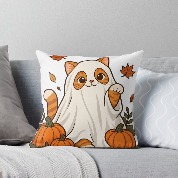 Item preview, Orange Tabby Cat Ghost in a Pumpkin Patch designed and sold by Cozy Boo Club.