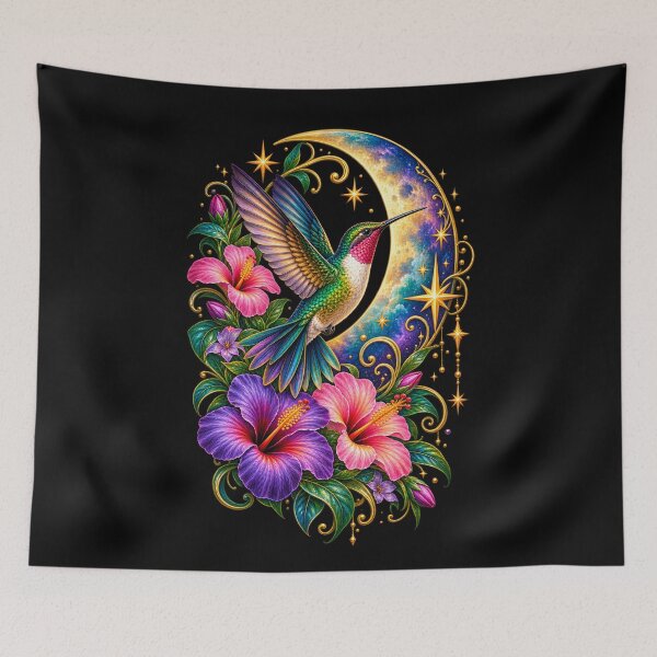 Item preview, Hummingbird Moon and Stars Celestial Floral Nature Bird Design designed and sold by RockitBaby.