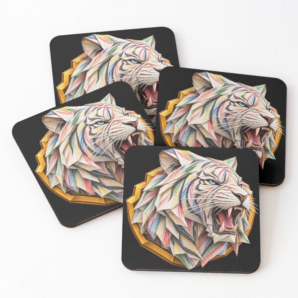 Item preview, White Tiger Origami Art – Roaring Geometric Paper Tiger Head | PLUSHIWORLD designed and sold by PLUSHIWORLDtm.