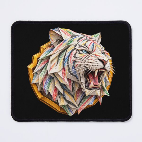 Item preview, White Tiger Origami Art – Roaring Geometric Paper Tiger Head | PLUSHIWORLD designed and sold by PLUSHIWORLDtm.