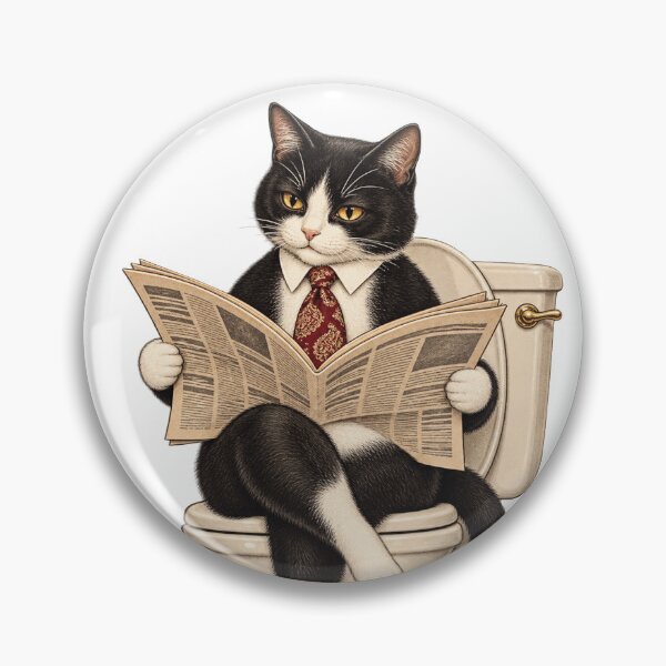 Item preview, Vintage black and white cat reading the newspaper in the bathroom designed and sold by Limmagin.