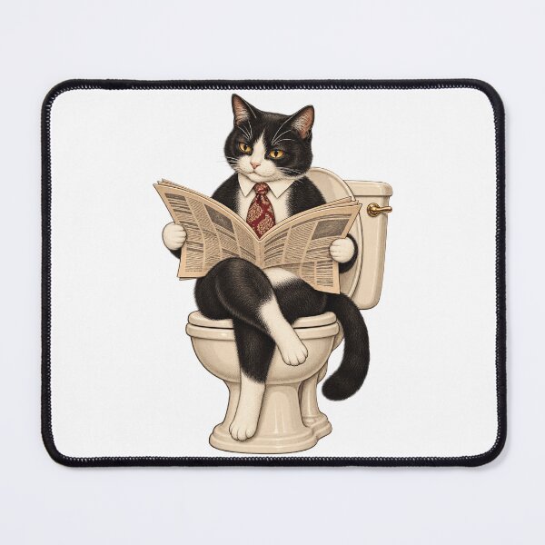 Item preview, Vintage black and white cat reading the newspaper in the bathroom designed and sold by Limmagin.