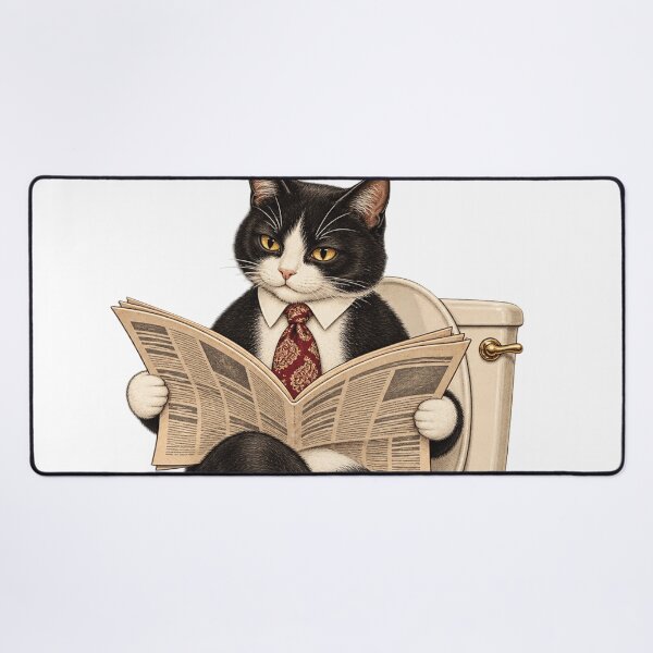 Item preview, Vintage black and white cat reading the newspaper in the bathroom designed and sold by Limmagin.