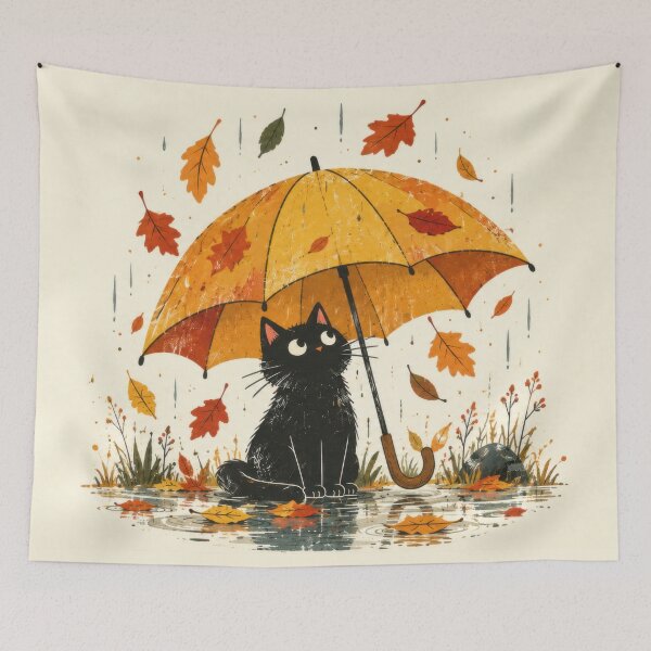 Item preview, Black cat under yellow umbrella designed and sold by anytka.