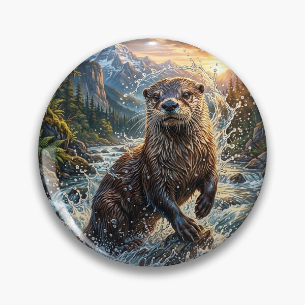 Item preview, Playful Otter Leaping Through a Rocky Mountain River designed and sold by Lucid Dream Pixel.