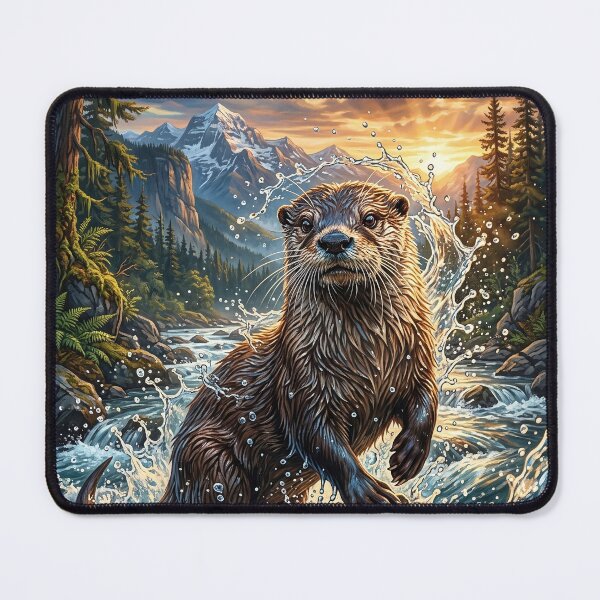 Item preview, Playful Otter Leaping Through a Rocky Mountain River designed and sold by Lucid Dream Pixel.