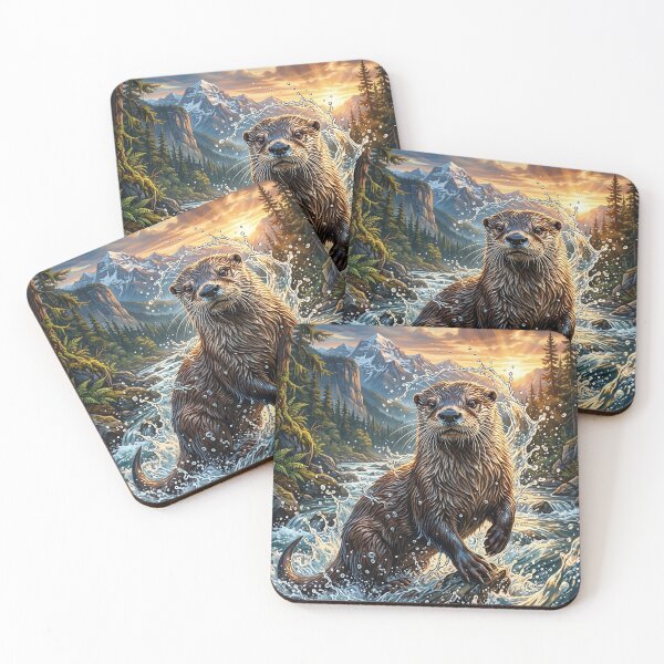Item preview, Playful Otter Leaping Through a Rocky Mountain River designed and sold by Lucid Dream Pixel.