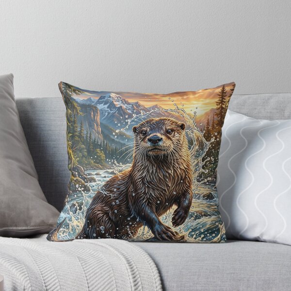 Item preview, Playful Otter Leaping Through a Rocky Mountain River designed and sold by Lucid Dream Pixel.