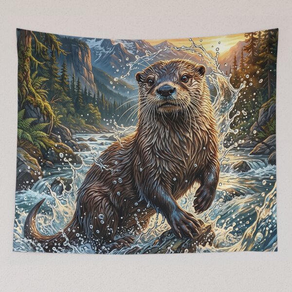 Item preview, Playful Otter Leaping Through a Rocky Mountain River designed and sold by Lucid Dream Pixel.