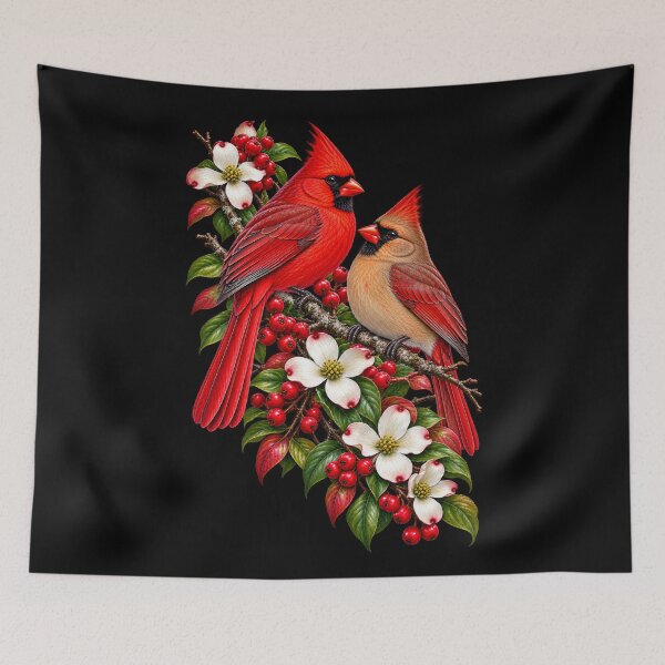 Item preview, Pair of Cardinals on a Branch Red Cardinal Bird Nature Design designed and sold by RockitBaby.