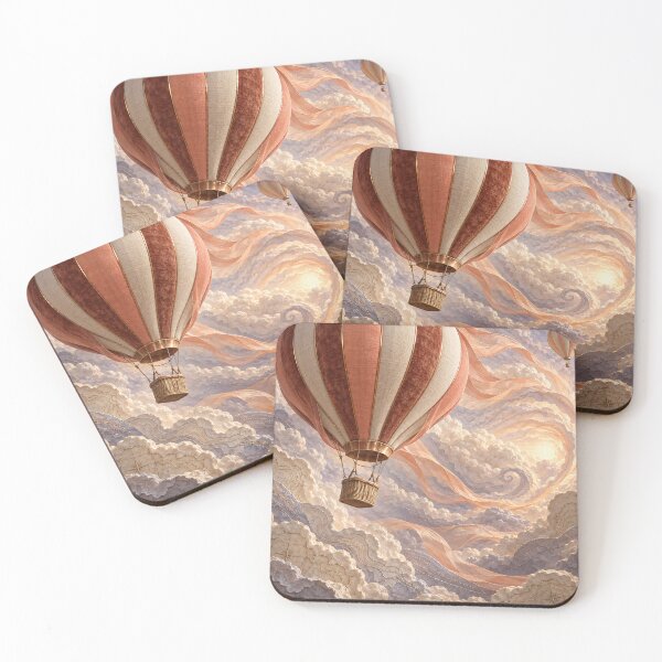 Item preview, Pastel Hot Air Balloons in Dreamy Clouds – Whimsical Fantasy Sky Art Print designed and sold by Kaleidoscope Print.