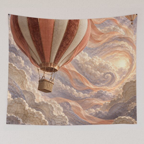 Item preview, Pastel Hot Air Balloons in Dreamy Clouds – Whimsical Fantasy Sky Art Print designed and sold by Kaleidoscope Print.