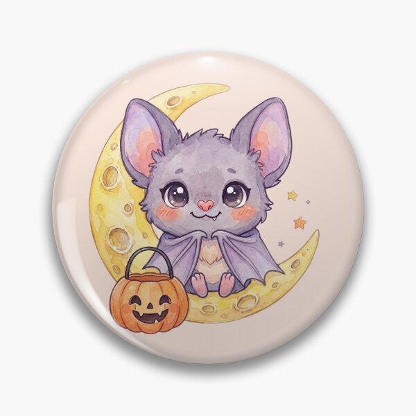 Item preview, Cute Halloween Bat on Crescent Moon with Pumpkin designed and sold by NadinArtStudio.