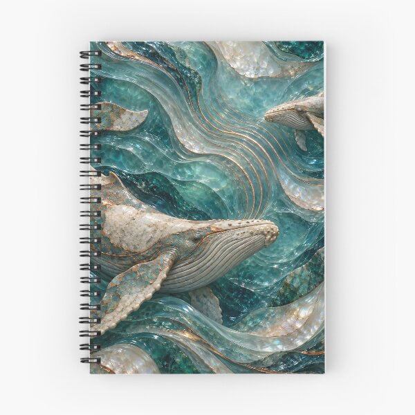 Item preview, Turquoise Mosaic Whales in Crystal Ocean Waves – Luxury Marine Fantasy Art Print designed and sold by Kaleidoscope Print.