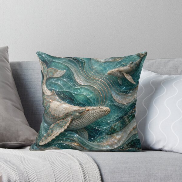 Item preview, Turquoise Mosaic Whales in Crystal Ocean Waves – Luxury Marine Fantasy Art Print designed and sold by Kaleidoscope Print.