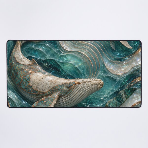 Item preview, Turquoise Mosaic Whales in Crystal Ocean Waves – Luxury Marine Fantasy Art Print designed and sold by Kaleidoscope Print.