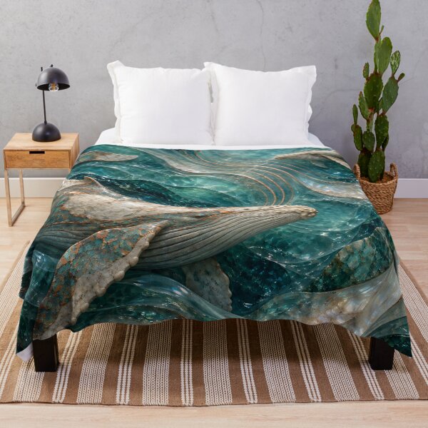Item preview, Turquoise Mosaic Whales in Crystal Ocean Waves – Luxury Marine Fantasy Art Print designed and sold by Kaleidoscope Print.