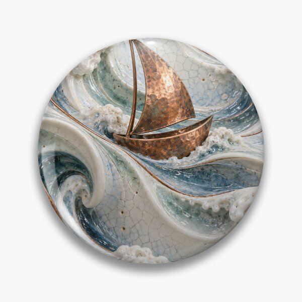 Item preview, Copper Sailboats on Ceramic Ocean Waves – Luxury Coastal Nautical Art Print designed and sold by Kaleidoscope Print.
